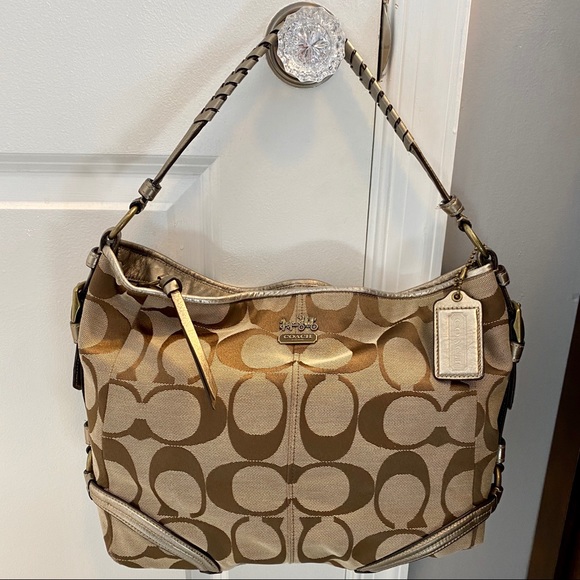 Coach Signature Print Hobo Bag - Tan and Bronze - Picture 2 of 13